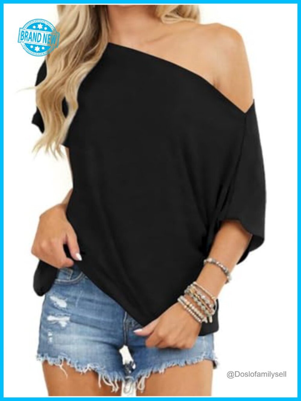 Off Shoulder Top Womens Short Sleeve Batwing Loose Tunic Blouse